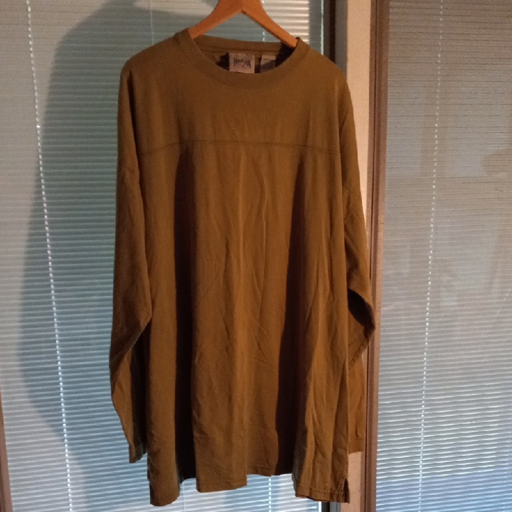 Men's Casual Long Sleeve Shirt in Olive Size 4xlt Details
